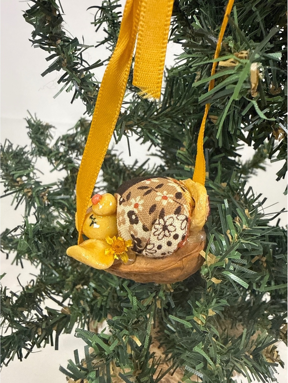 Vintage Style Handmade Mouse Ornament with Walnut Shell Base